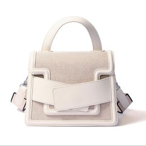 BRAND NEW! Bob Ore Blue Collection White Leather Canvas bag handbag purse Evelyn